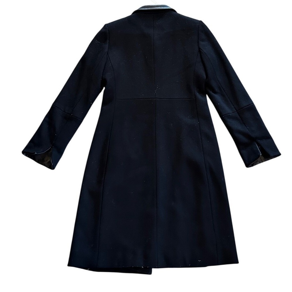 Via Spiga Black Wool Blend Coat Leather Trim Stand Women's 2 - Picture 3 of 6
